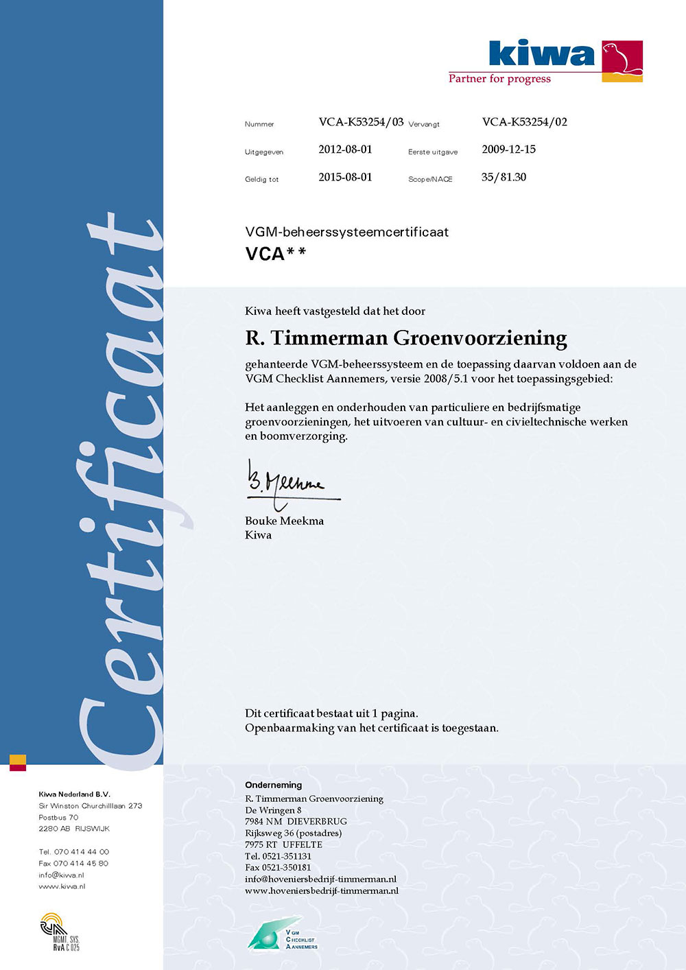 Certificaten Roel Timmerman B V